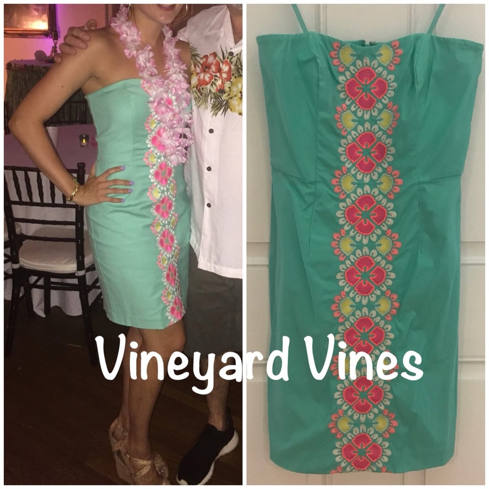 VINEYARD VINES Caribbean Floral Embroidered Strapless Dress